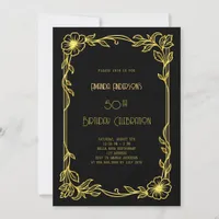Art Deco Gatsby black gold birthday Invitation