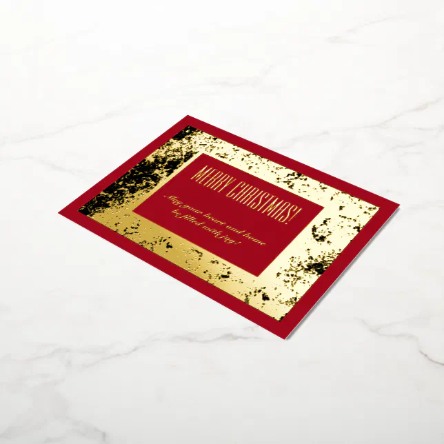 Merry Christmas chic red gold and black Foil Holiday Postcard