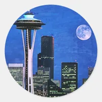 Blue Seattle Downtown Skyline Classic Round Sticker