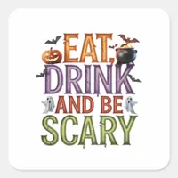 Eat Drink And Be Scary Halloween Party Spooky Desi Square Sticker