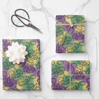 Mardi Gras Masks and Beads Doodle Art Style Wrapping Paper Sheets