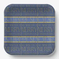 Blue Gold Christmas Pattern#34 ID1009 Paper Plates