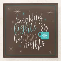 Twinkling Lights Hot Cocoa Nights ID593 Glass Coaster