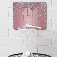 Rose Gold Pink Glitter Drips Sparkle Monogram Name Mini Basketball Hoop