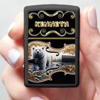 White Gold Violin with Grizzly Bear Zippo Lighter