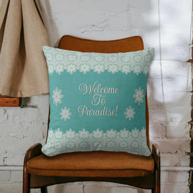 Welcome to Paradise vintage rustic  Throw Pillow