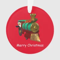 Cute Cartoon Penguin and Christmas Train Ornament