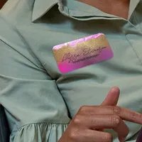 Modern Fancy Pink Gold Faux Glitter Professional Name Tag