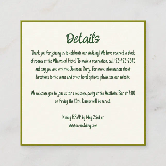 Handwritten Whimsical Border Wedding Details Enclosure Card