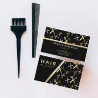 Shiny Gold & Silver Scissors Pattern Hairstylist Business Card
