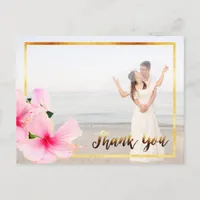 Thank You wedding photo pink floral Postcard