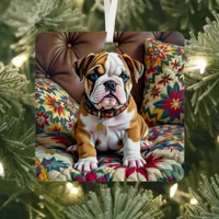 Bulldog Puppy Dog Personalized Christmas Metal Ornament