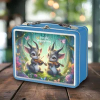 Cute Saolas Playing Violas in a Magical Forest Metal Lunch Box