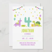 Dinosaur Birthday Party Pastel Kids 4th Birthday Invitation