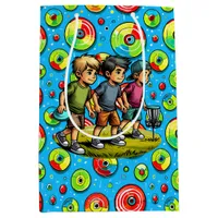 Blue, Green and Red Disc Golf Themed Birthday Medium Gift Bag