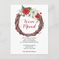 Poinsettia Wreath We've Moved Holiday Announcement Postcard