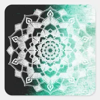 Pretty Deep Green Mandala Abstract Square Sticker