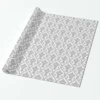 Gray and White Vintage Damask Pattern Wrapping Paper