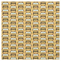 Yellow School Buses on Orange Pattern Fabric