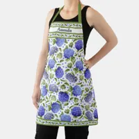 Blue Hydrangeas Botanical Pattern Personalized Apron