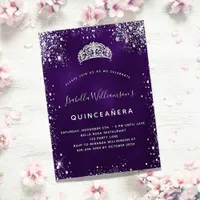 Quinceanera purple silver glitter tiara crown invitation