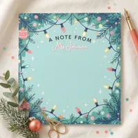 Mint Green Christmas Lights Teacher Notepad