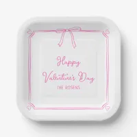 Custom Valentine's Day Party Cute Pink Bow Hearts Paper Plates