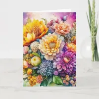 Pretty Colorful Watercolor Ai Art Flowers Birthday Card