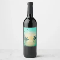 Tropical Isle Sunrise Love and Thanks Teal ID581 Wine Label