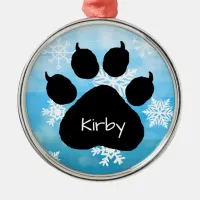 Dog's Name Personalized Paw Print Christmas   Metal Ornament