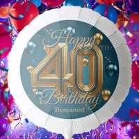 Elegant Chic Luxurious Teal and Gold 40th Birthday Balloon