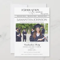 Newspaper Modern Script 2 Photos Graduation Party Invitation