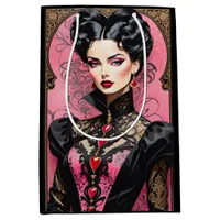Fantasy Pink and Black Goth Valentine Lady Medium Gift Bag