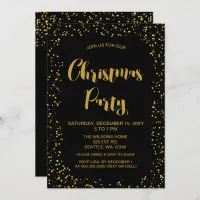 Black and Gold confetti Modern Christmas Party Invitation