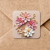 Pretty Floral Paper Quilling | Flowers Square Sticker