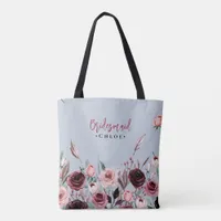 Dusty Blue and Burgundy Flowers | Bridesmaid  Tote Bag