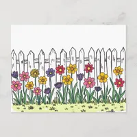 Change of Address Flowers Fence Doodle Art Style Postcard