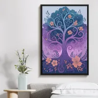 Mystical Purple and Blue Tree with Florals Poster