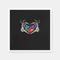 Autism Awareness s s Skeleton Hand Heart Puzzle Pi Napkins