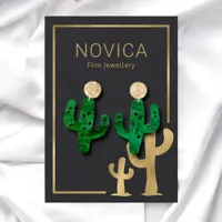 Chic Gold Cactus On Black Earring Display Card