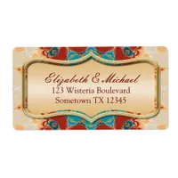 Modern Batik Gold Wedding Address Stickers Label