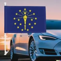 Indiana State Blue & Gold Torch & Stars Car Flag
