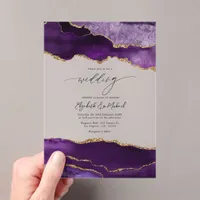 Luxury Faux Glitter Purple Agate Geode Wedding Acrylic Invitations
