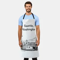 Washington State Seattle Ferry Line Art Apron