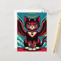 Cute Devil Angel Kitty with Wings Postcard