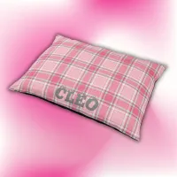 Pink and White Plaid Name Monogram | Pet Bed