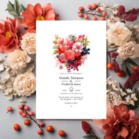 Coral and Berry Floral Spring Wedding Invitation