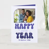 Indigo Bliss Happy New Year Retro Groovy Photo Holiday Card