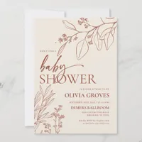 Beige Floral Baby Shower Invitation