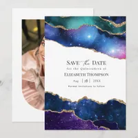 Purple Blue Gold Marble Sweet 15 Quinceañera Save The Date